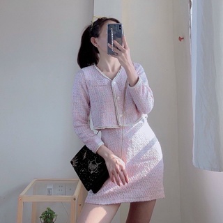 Set dạ tweed hồng