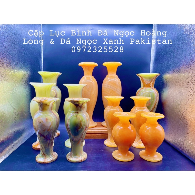 Cặp Lục Bình Đá Ngọc Hoàng Long - Đá Ngọc Xanh Pakistan