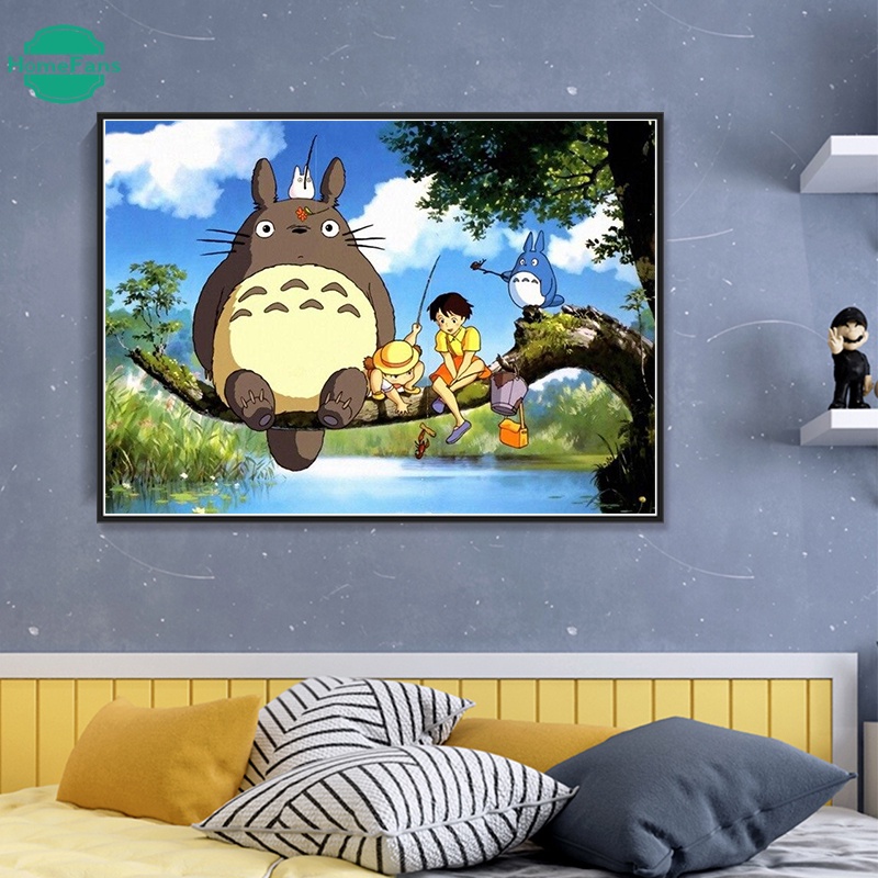 Tranh đính đá kim cương tự làm in hình Hayao Miyazaki "My Neighbor Totoro" 40x30cm