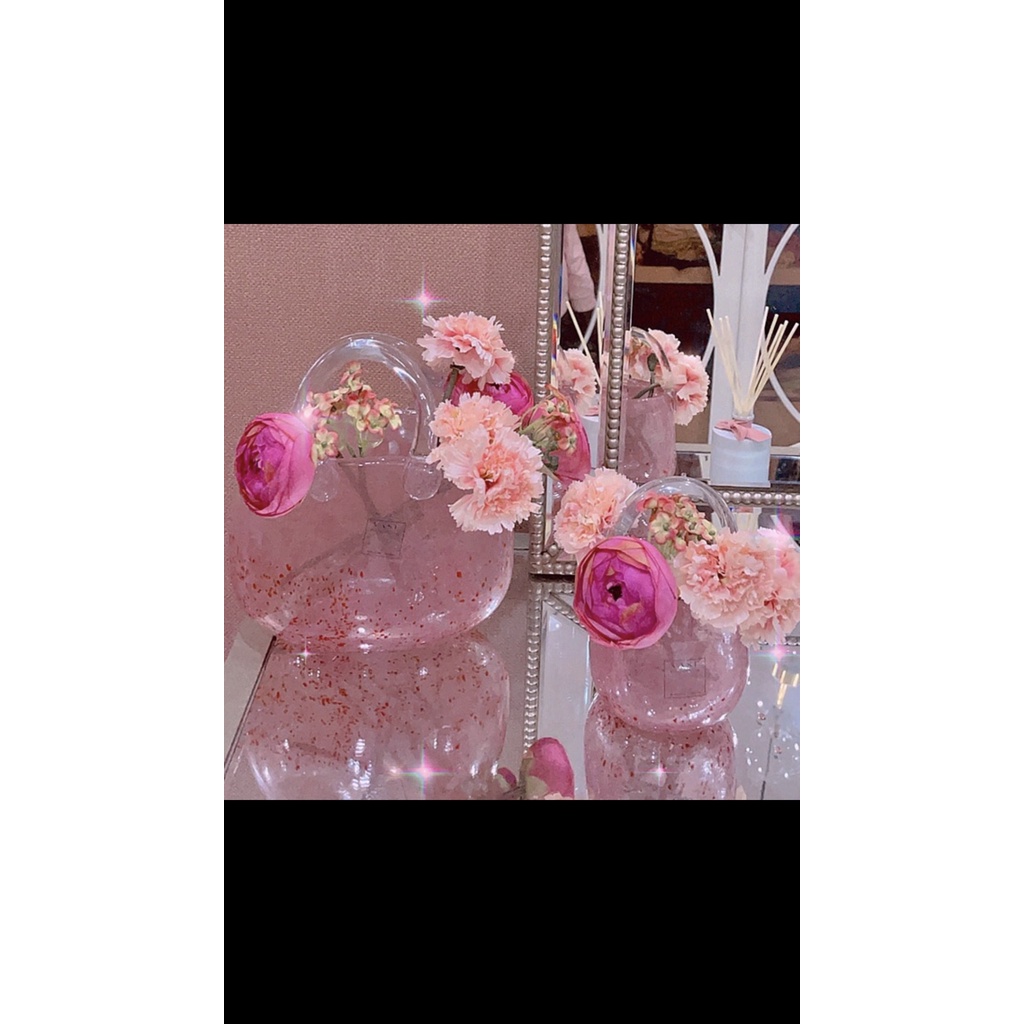 Giỏ Hoa Thủy Tinh Hồng - Cắm Hoa - Quà Tặng- Trang Trí - Cao Cấp