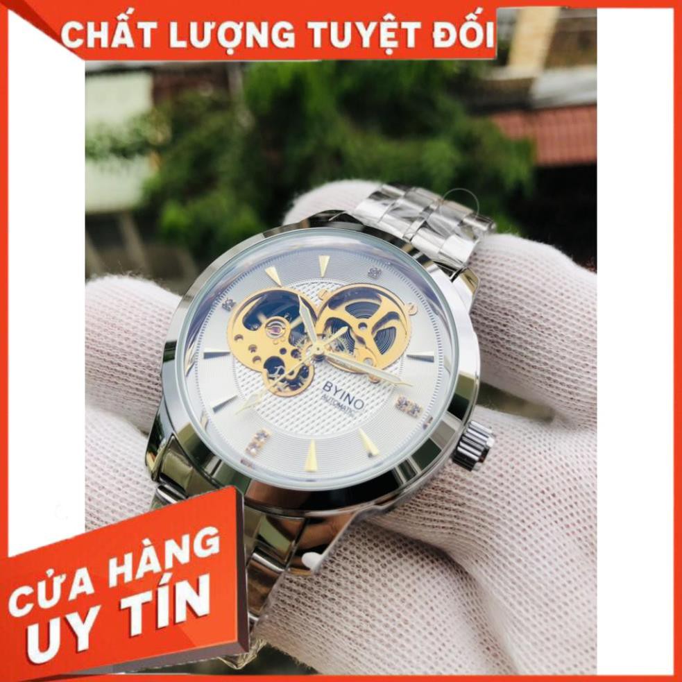 đồng hồ nam chính hãng BYINO dây thép automatic lộ máy (tặng kèm hộp)