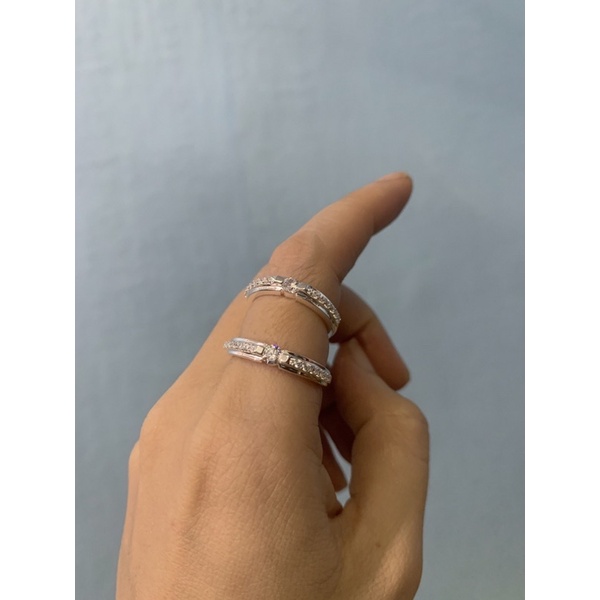 Nhẫn đôi 1 hàng đá nổi siêu sáng đẹp bạc ta NGỌC MẬU