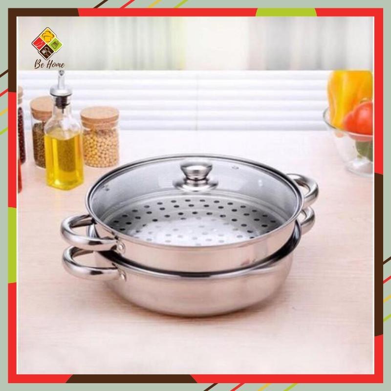 Nồi hấp 2 tầng BEHOME Nồi hấp inox Cao Cấp Nắp Kính F28 Cm, Đa Năng, Hấp Bánh đa năng