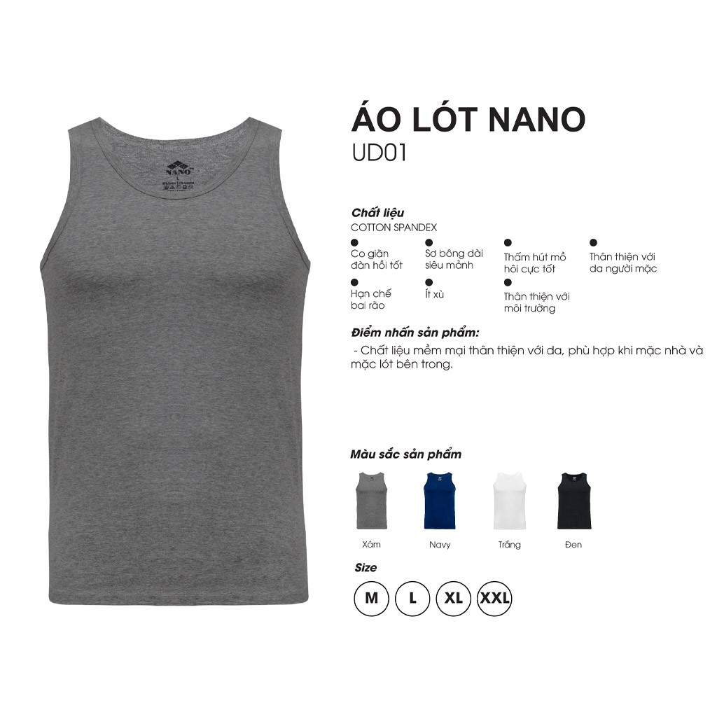 Áo ba lỗ nam NANO UD01, đồ lót vải Cotton mềm mại, siêu thoáng mát, khỏe khoắn, năng động