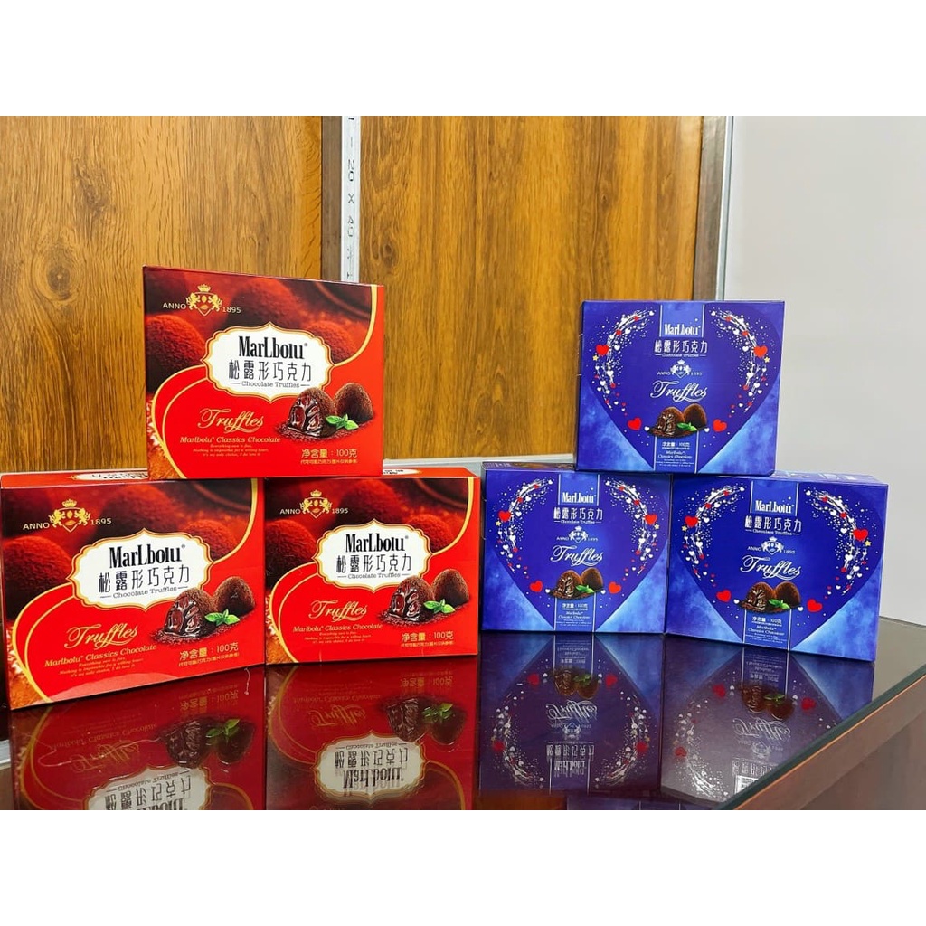 [ Hàng mới về ] Combo 2 hộp Socola tươi / Sôcôla truffle marlbolu nhãn hiệu Hong Kong 100g hộp đỏ / hộp xanh