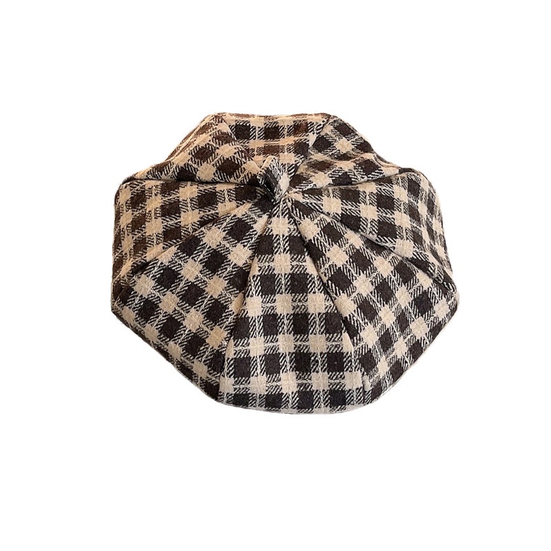 Korean style plaid pattern beret for women