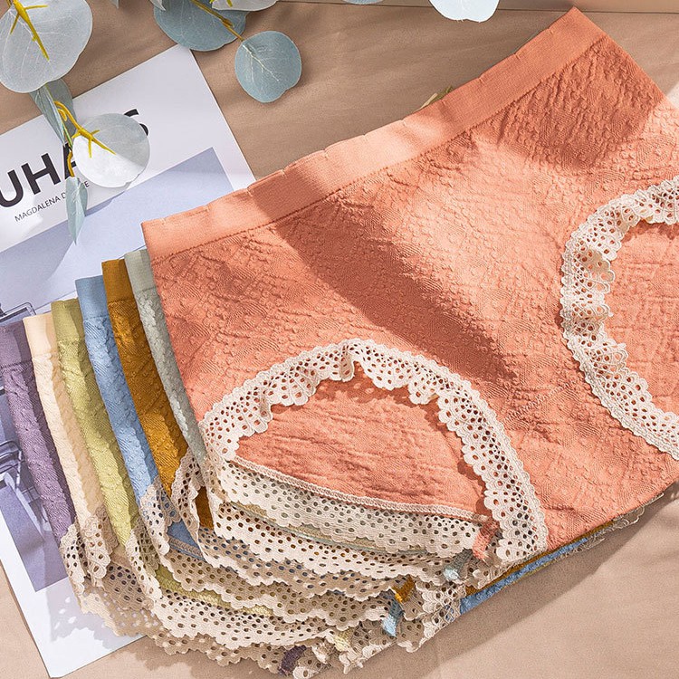 Quần Lót Cotton Lưng Vừa Phối Ren Kháng Khuẩn Xinh Xắn Cho Nữ