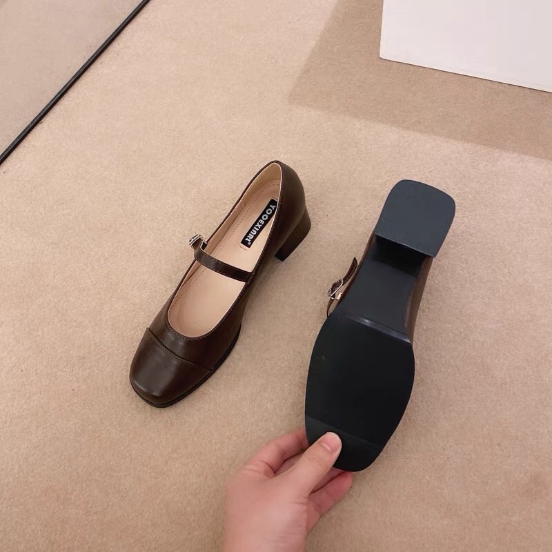 Giày Marry Jane mũi tròn da bóng