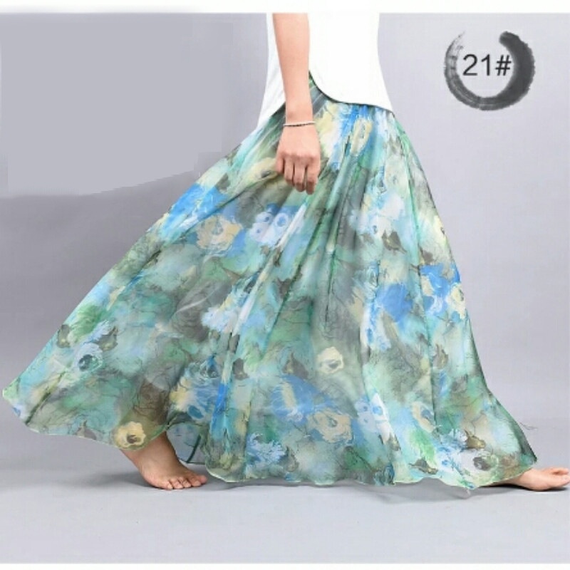 Chân Váy Voan Maxi In Họa Tiết Hoa Phong Cách Bohemian Thời Trang Đi Biển 2022