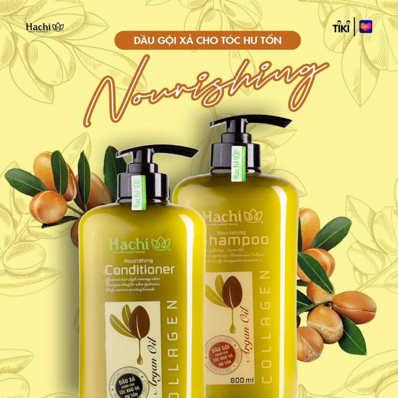 Bộ gội xả Hachi/ Cặp dầu gội dầu xả Hachi dành cho tóc rụng, tóc dầu, tóc gàu, tóc khô xơ hư tổn 350ml