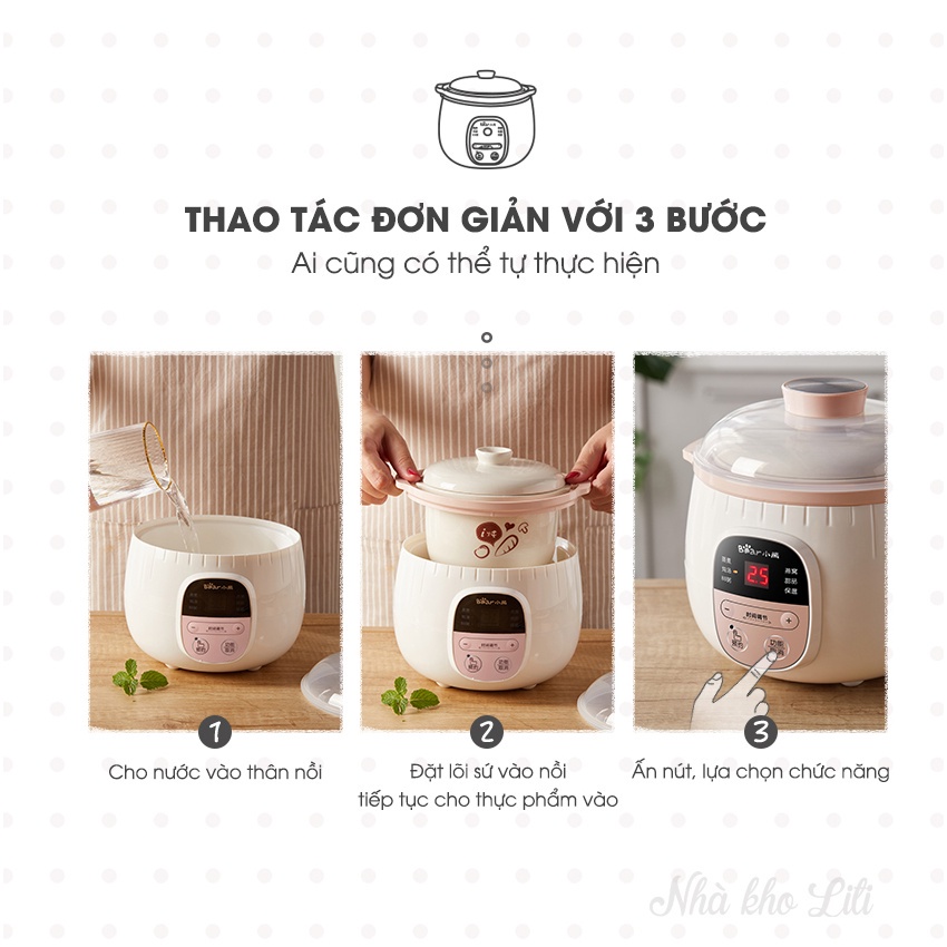 Nồi nấu cháo chậm bear bản quốc tế, lõi sứ dung tích 0.8L, bảo hành 18 tháng