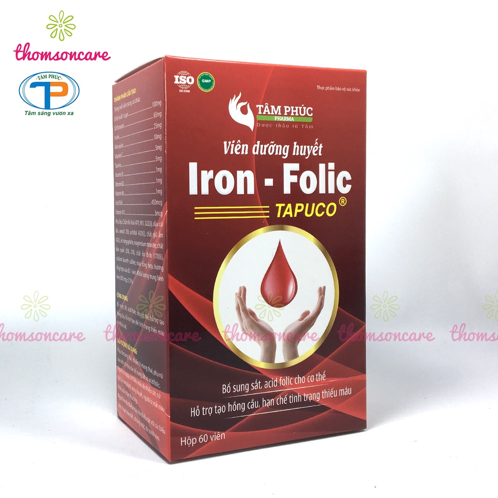 Viên sắt bổ máu cho bà bầu và sau sinh - Dưỡng huyết Iron Folic hộp 60 viên từ sắt hữu cơ và acid folic