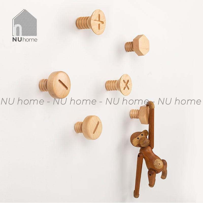 nuhome.vn | Móc gỗ treo đồ gắn tường hình Ốc Vít trang trí mảng tường đẹp