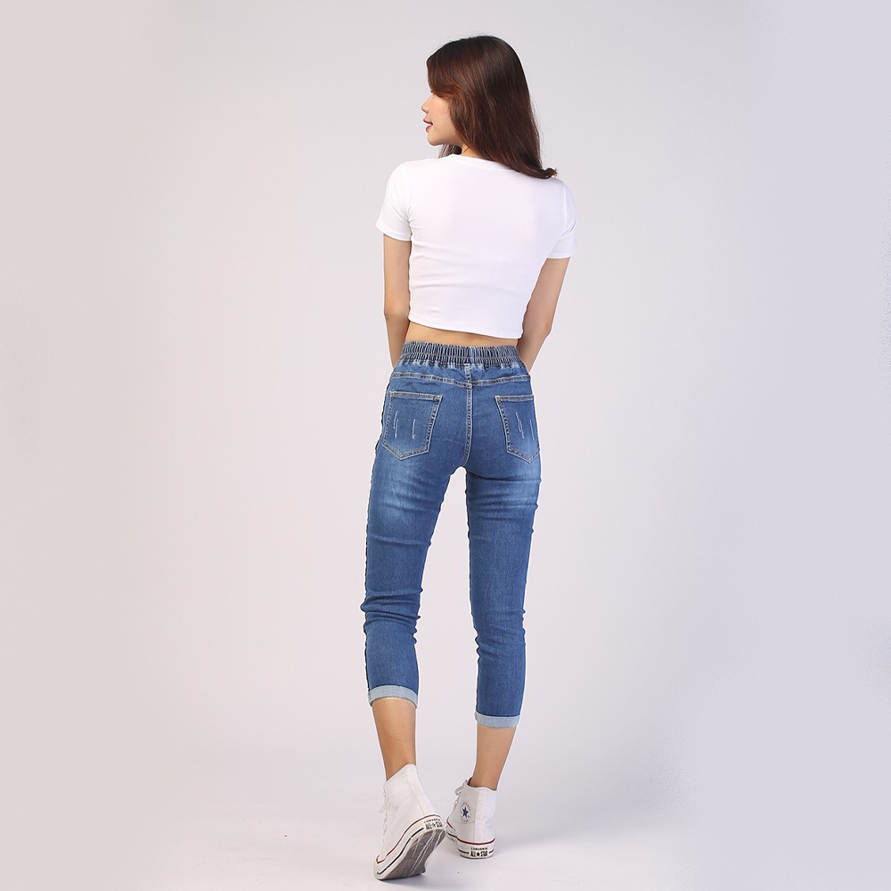 Quần jeans nữ lưng thun SAIGONJEAN 2 viền QD018 - Quần bò 9 tấc lưng thun