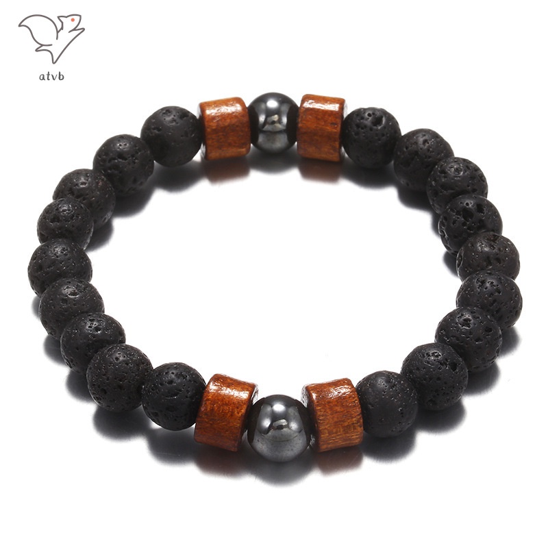 Vòng Tay Chuỗi Hạt Đá Núi Lửa Handmade Bằng Gỗ Thời Trang Cho Nam Và Nữ