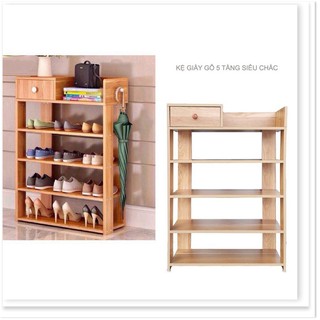 KỆ GỖ ĐỂ GIÀY DÉP 5 TẦNG CÓ NGĂN KÉO TIỆN LỢI - KỆ GIÀY DÉP ĐA NĂNG BẰNG GỖ CAO CẤP - KỆ ĐỰNG GIÀY DÉP 5 TẦNG