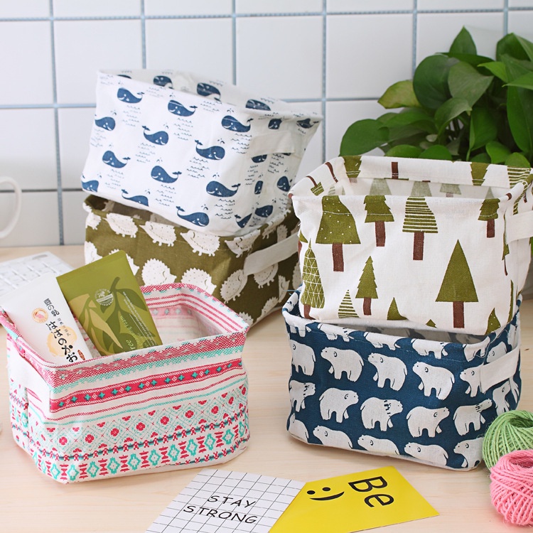 Comely Giỏ Đựng Đồ Bằng Vải cotton Lanh Tươi Mới Có Tay Cầm Để Bàn Kích Thước Nhỏ Cho Tủ Quần Áo
