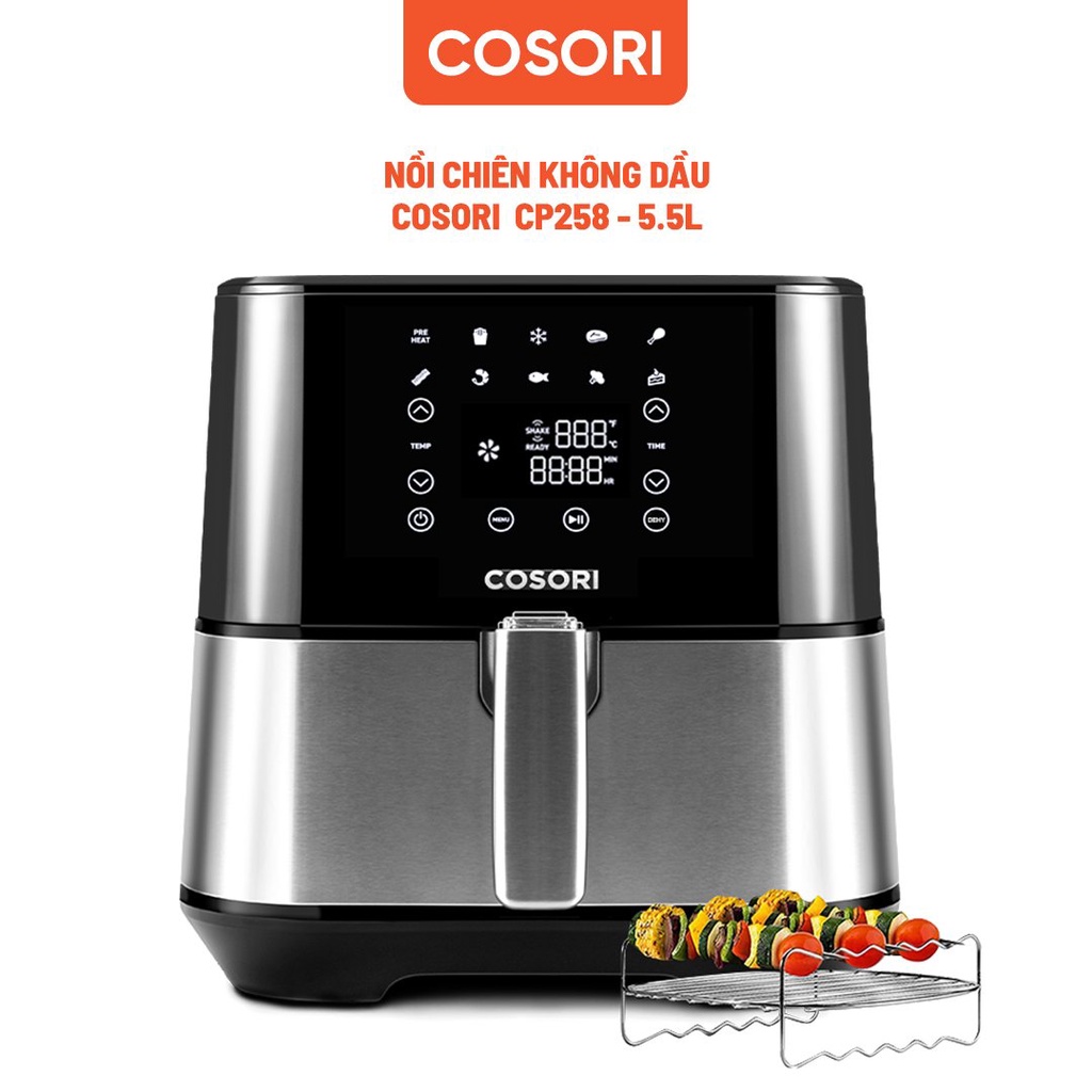 COMBO Nồi chiên không dầu điện tử Cosori CP258- AF-RAM (5,5 lít) vỏ thép và Bình ấm đun siêu tốc Cosori GK172CO 1.7L