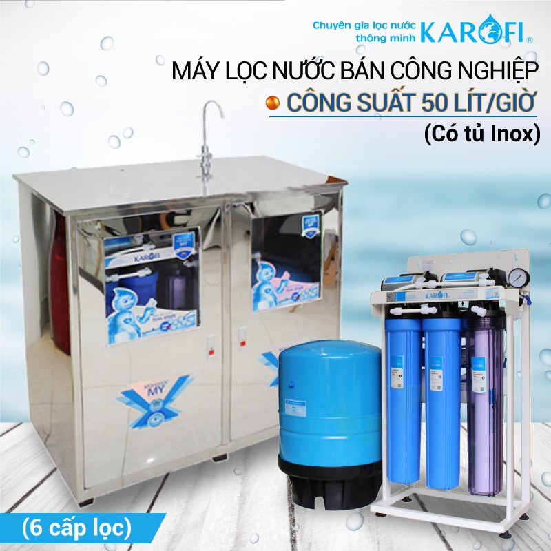 Máy lọc nước RO bán công nghiệp KAROFI KB50 Tủ inox, 6 cấp lọc