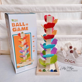 Đồ Chơi Tháp Gỗ Cầu Vồng Âm Nhạc thả bóng cho bé Montessori - Tháp Bóng Nhạc Bằng Gỗ