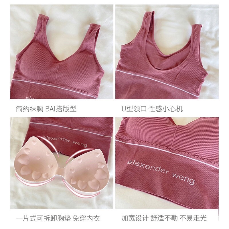 Áo bra nữ kèm mút, viền chữ dây bản lớn,áo croptop