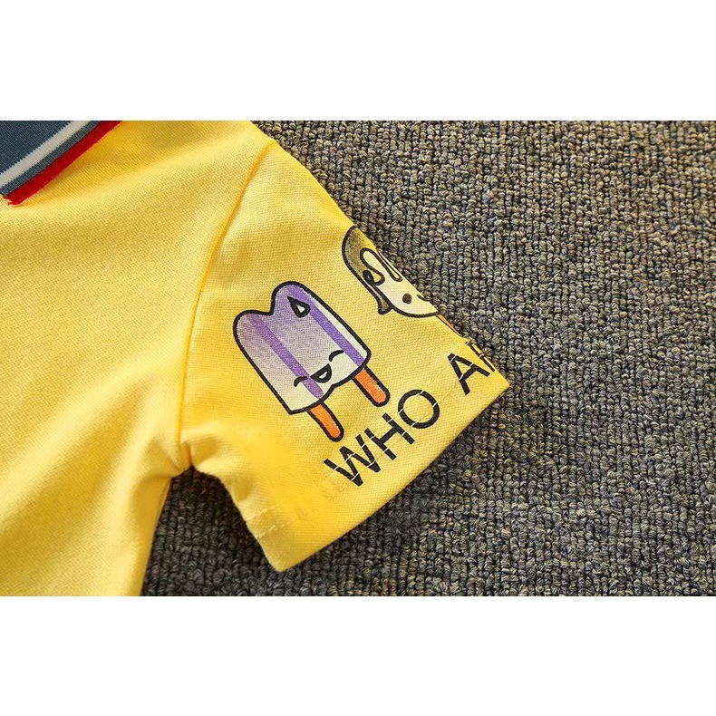 Bộ Áo Thun polo + Quần Short Denim Ngắn Tay Họa Tiết Hoạt Hình Thời Trang Mùa Hè 2022 Cho Bé Trai 3-15 Tuổi