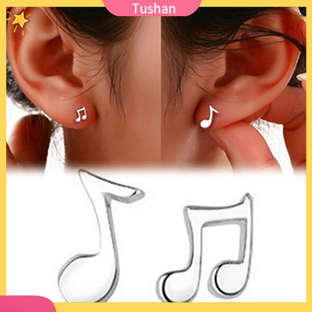 Khuyên tai nữ mạ bạc hình nốt nhạc xinh xắn