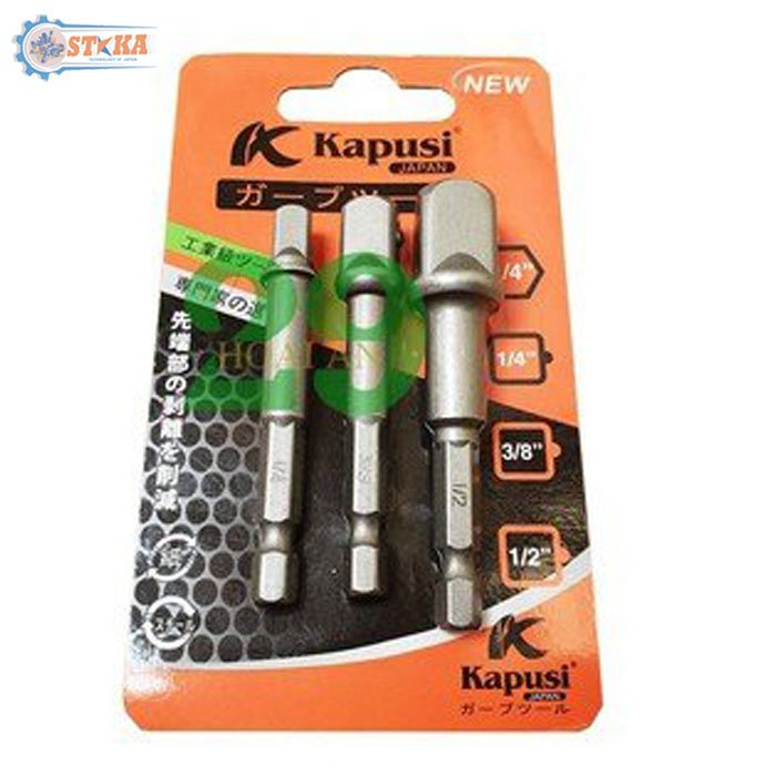 Bộ 3 Đầu Chuyển Vít Sang Bulong, Khẩu 1/2 - 1/4 - 3/8 inch Dành Cho Máy Khoan Bắn Vít Hãng Kapusi Nhật Bản