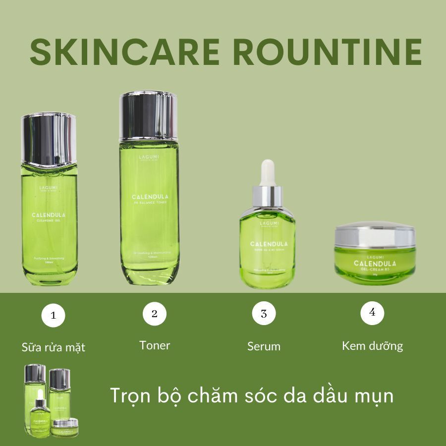 Bộ dưỡng da giảm mụn, giảm thâm và hỗ trợ thu nhỏ lỗ chân lông cho mọi loại da Lagumi Calendula