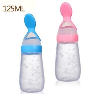 Bình thìa ăn dặm silicon 125ml cho bé tặng kèm cọ rửa rãnh bình tập ăn