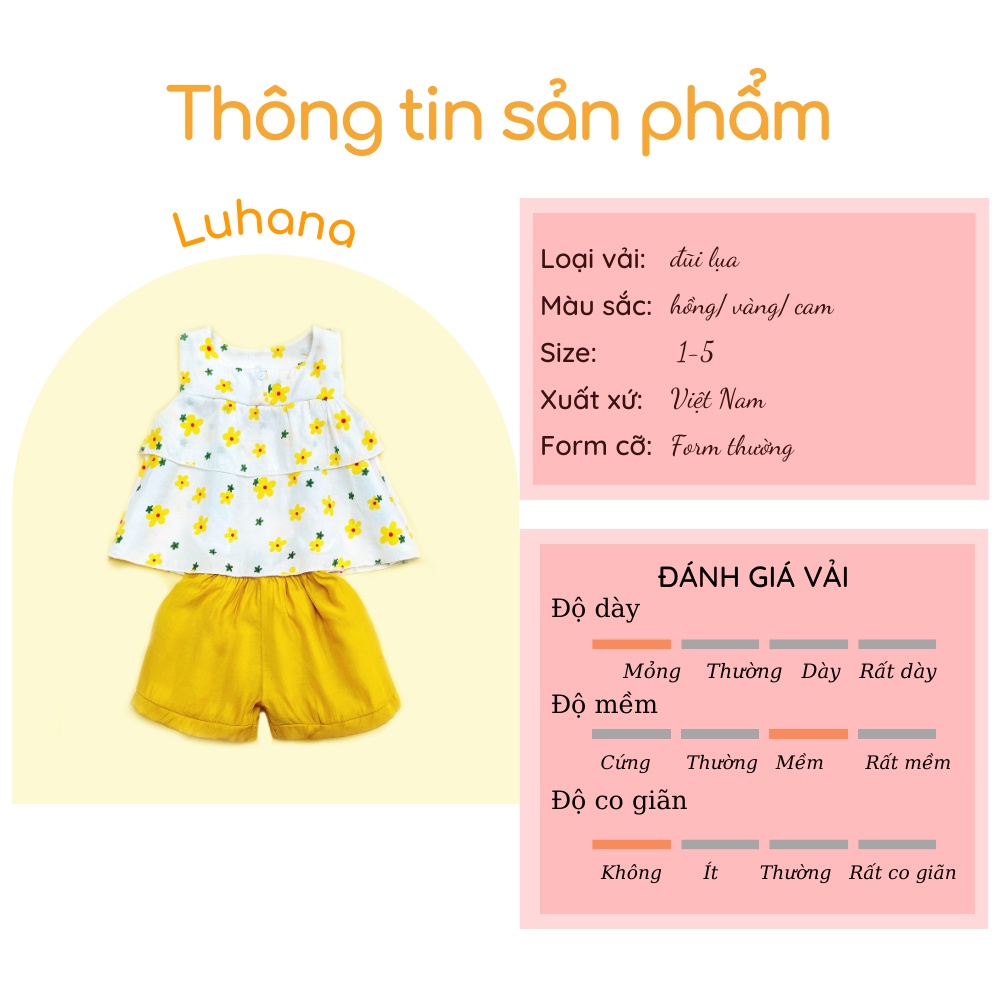Bộ quần áo bé gái mùa hè chất đũi mềm thấm hút tốt, đồ bộ bé gái từ 1 tuổi đên 5 tuổi Luhana - GB03