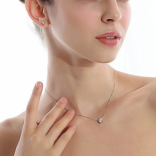 Vòng cổ Mạ Bạc Trang Trí Đá Zirconia Thời Trang Cho Nữ