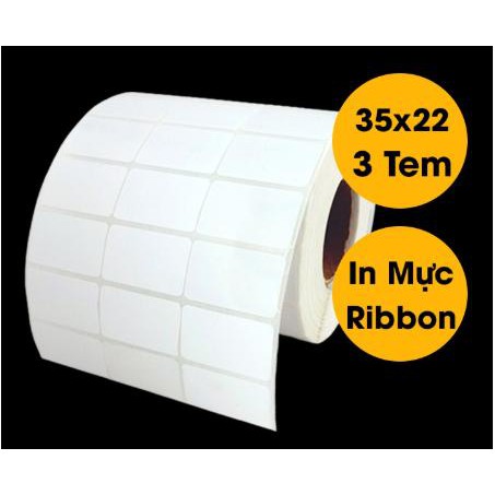 Giấy in Mã Vạch 35 x 22 loại 3 tem 1 hàng ( 1 cuộn 50 mét )