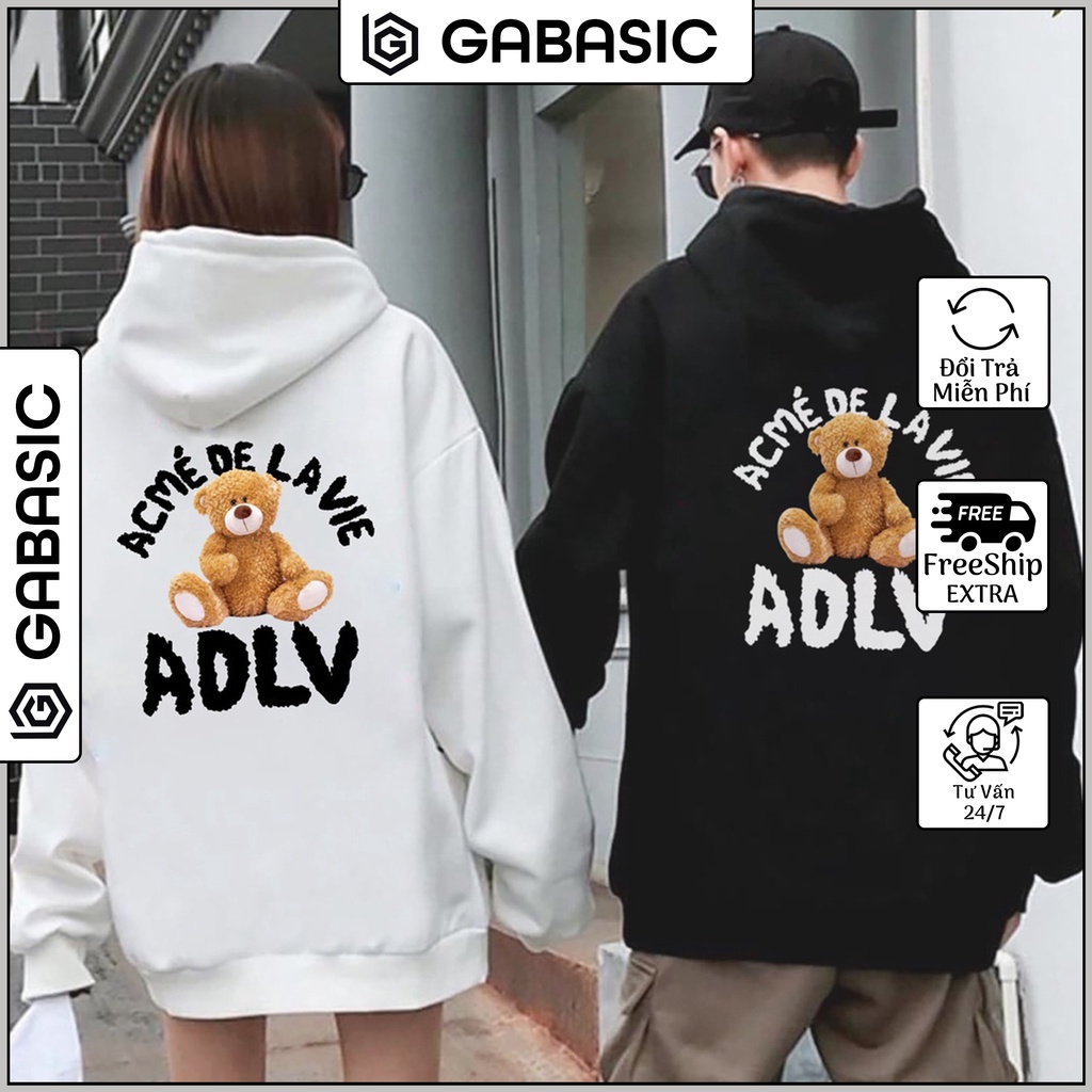 Áo Hoodie ADLV Teddy chất nỉ bông  dày dặn cực ấm, Áo Hoodie Unisex Nam Nữ Đen Trắng