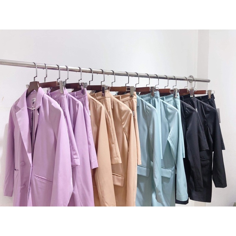 [SALE LỖ LẺ SIZE] Blazer đen 4 cúc dáng dài tím/ nâu tây/ đen/xanh mint và quần đùi