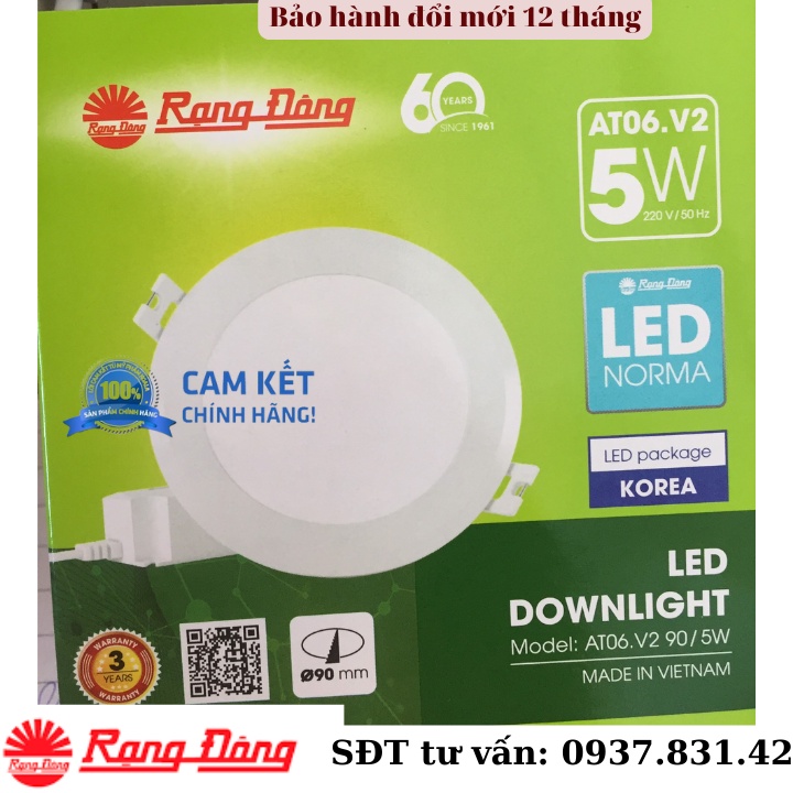 Đèn Downlight, đèn âm trần, đèn mắt trâu 5W AT06.V2 Rạng đông chính hãng, ánh sáng trắng