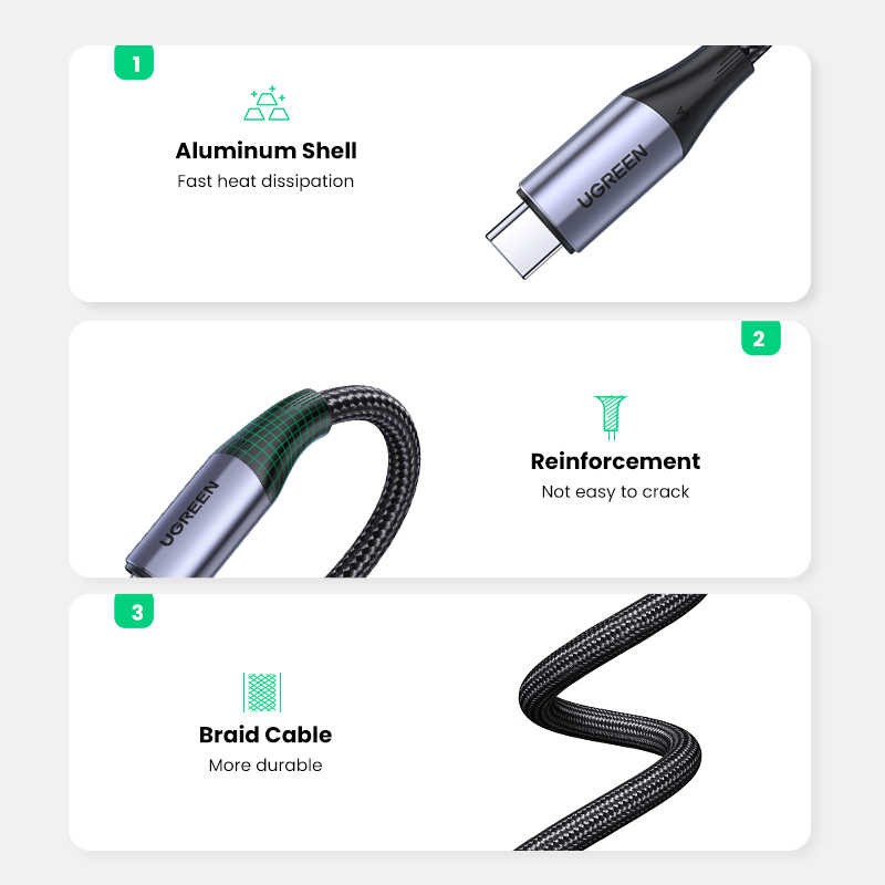Cáp sạc USB C sang Type C Ugreen US355 Sạc nhanh PD 100W Dòng 5A | Tốc độ truyền 480Mbps | Bảo Hành 1 đổi 1 18 Tháng |