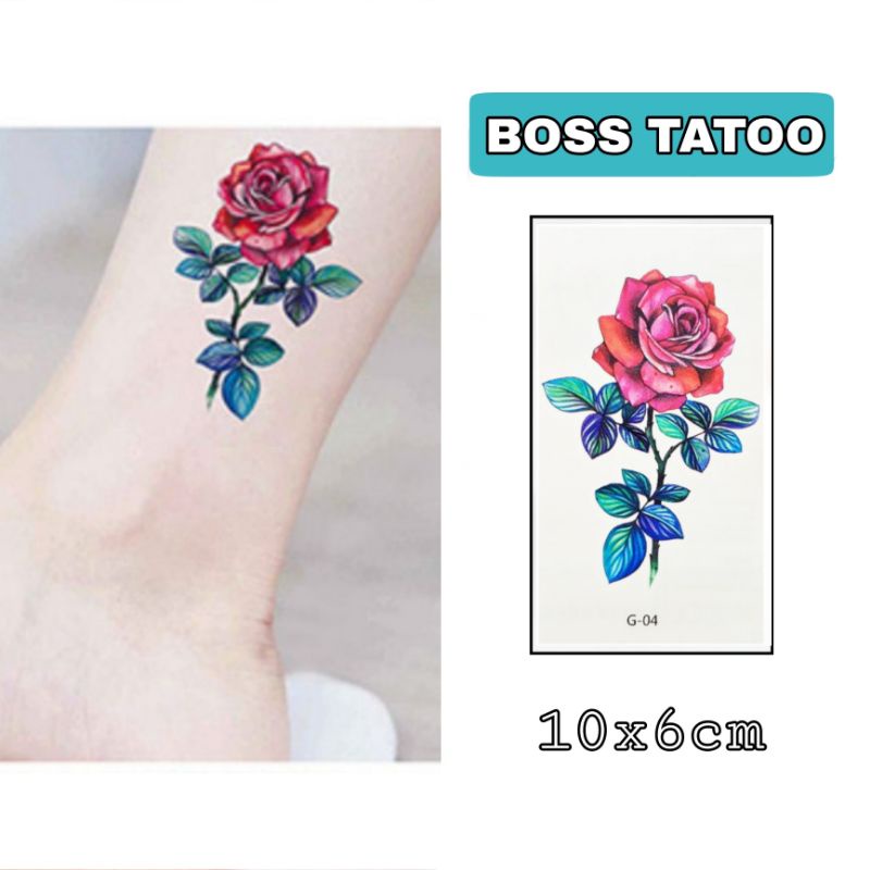 Hình xăm hoa hồng có gai g04. Xăm dán tatoo mini tạm thời, size &lt;10x6cm