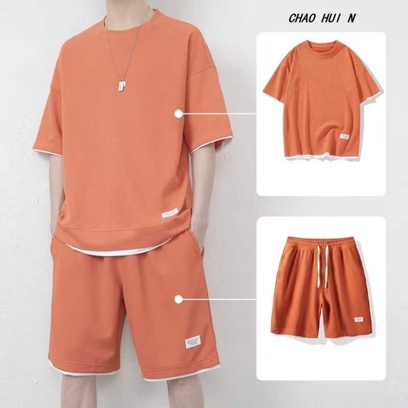 Set Đồ Mùa Hè 2 Món Gồm Áo Thun Tay Cộc Cổ Tròn + Quần Ngắn Thời Trang Cho Nam Size M-5xl