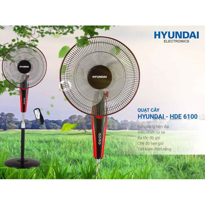 Quạt cây điều khiển từ xa Hyundai HDE 6100 hàng chính hãng, bảo hành 12 tháng được sản xuất tại Nhà máy Hyundai Việt Nam