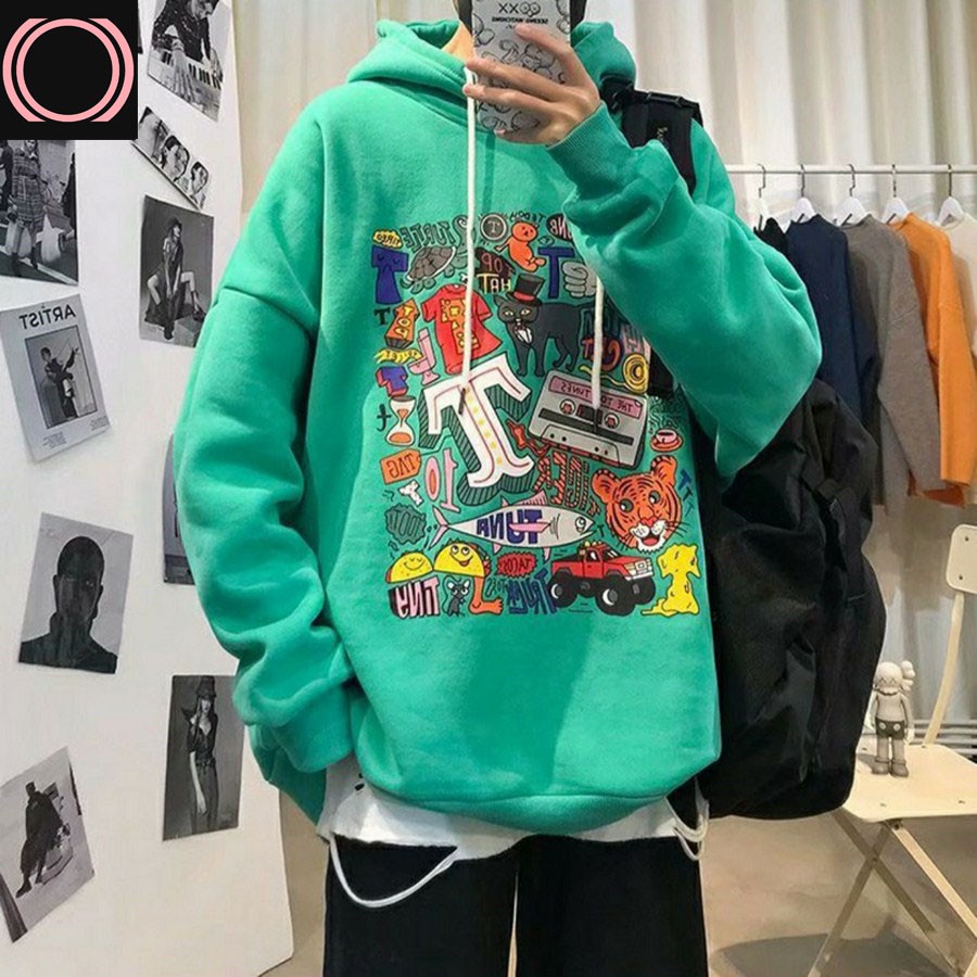 Áo Hoodie A787 Nam Nữ phong cách Harajuku cá tính chất nỉ trần bông họa tiết hoa văn nhiều màu từ 45-70kg