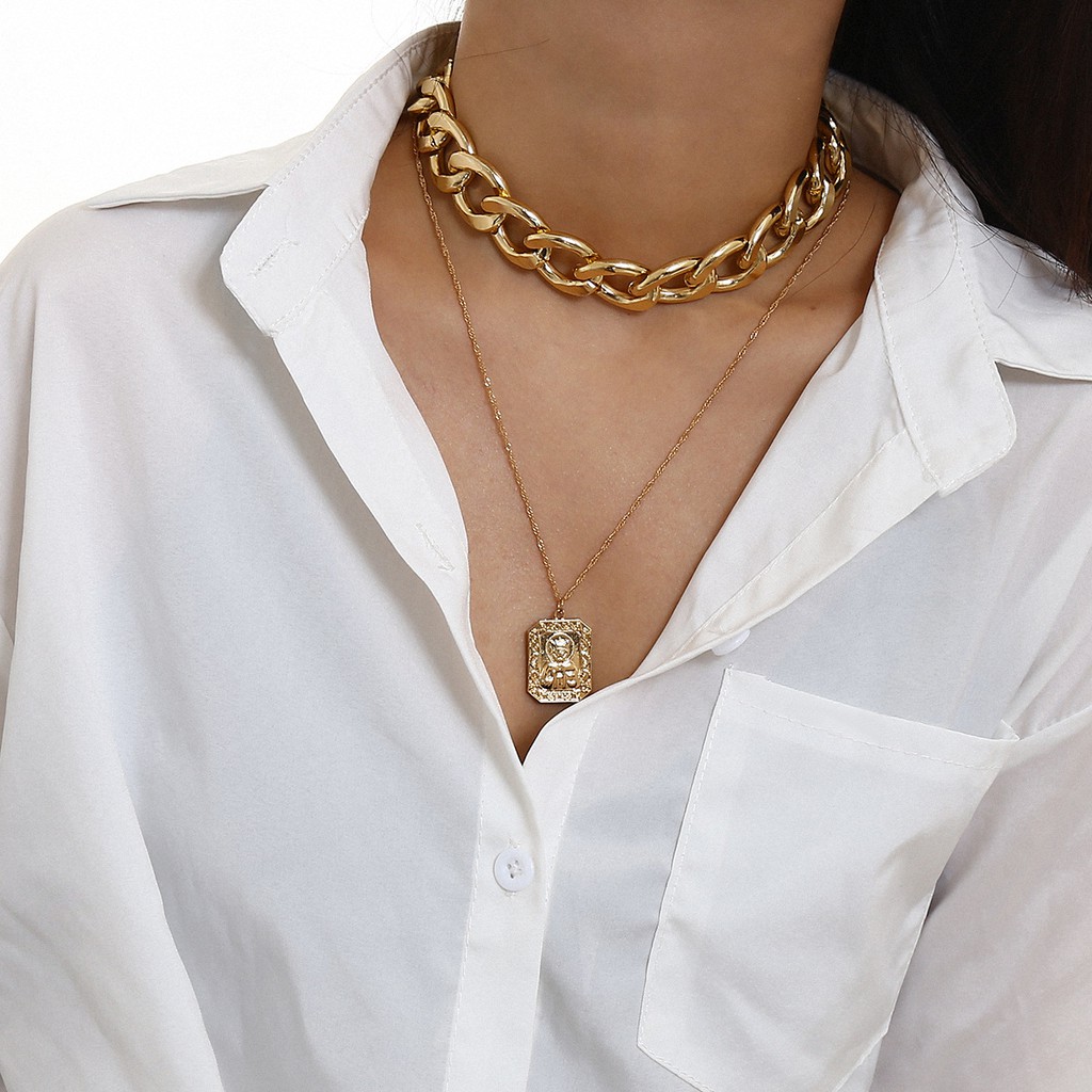 Vòng Cổ Xích To HOT TREND 2 Tầng Mặt Vuông Nhiều Tầng Cá Tính NHÀ NHỎ 1533