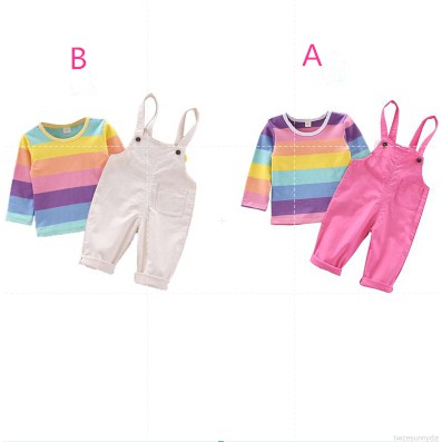 Bộ quần áo sọc cầu vồng xinh xắn dễ thương dành cho bé gái