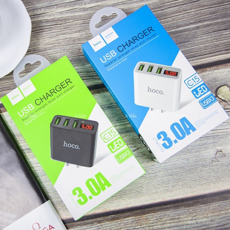 Củ sạc nhanh 3 cổng USB kèm màn hình hiển thị dòng C15