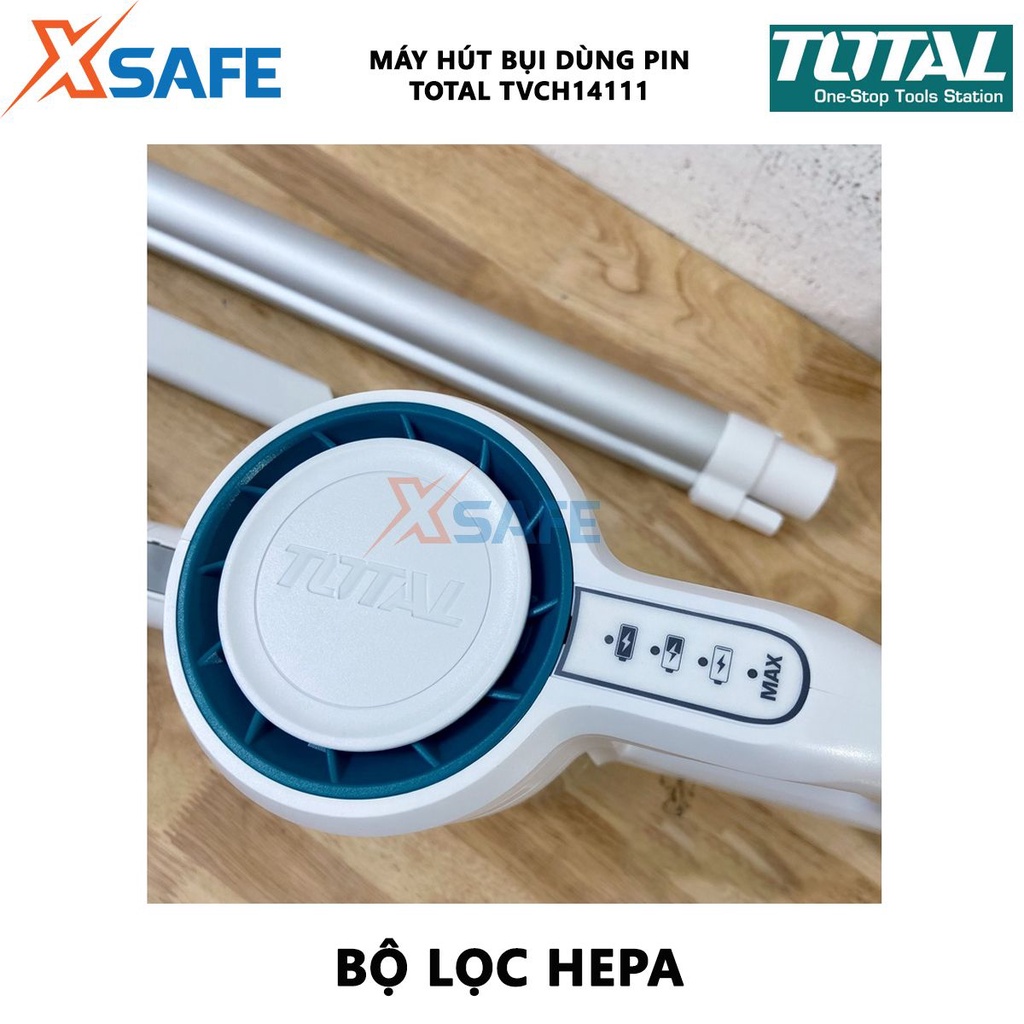 Máy hút bụi dùng pin TOTAL TVCH14111 22.2V, công suất 140W, kèm 1 ống kim loại, sạc và móc nhựa, vòi phun, bàn chải sofa