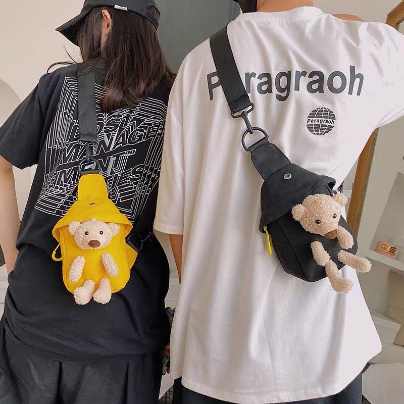 Túi Bao Tử Mini Tặng Kèm Gấu - Túi Đeo Chéo Vải Dễ Thương 0002