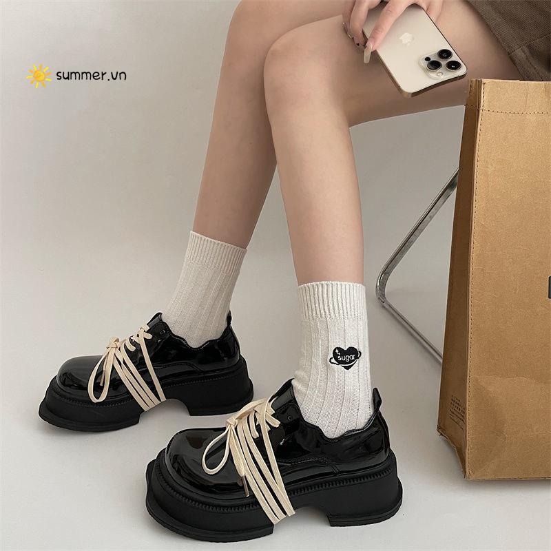 Giày Da Đế Dày Buộc Dây Kiểu Pháp Thời Trang Thu Đông 2022 Cho Nữ