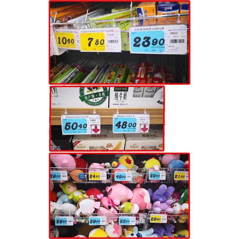 Kẹp tem nhựa 6cm, 8cm, 10cm màu sắc trong suốt, hiển thị tên + giá sản phẩm trên gian hàng siêu thị