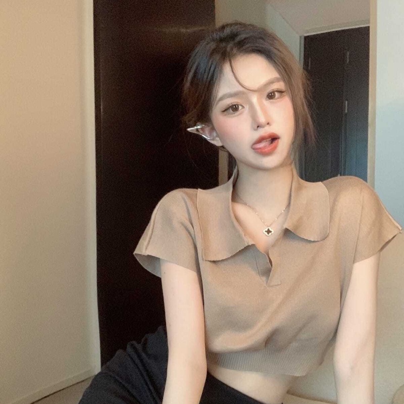 Áo Dệt Kim Tay Ngắn Cổ Bẻ Trẻ Trung Hợp Thời Trang COZOK