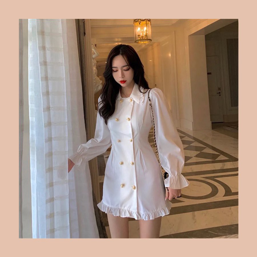 Váy Trơn Dáng Ngắn Dài Tay/ Đầm Đuôi Bèo Basic Đơn Giản Bó Eo V00039